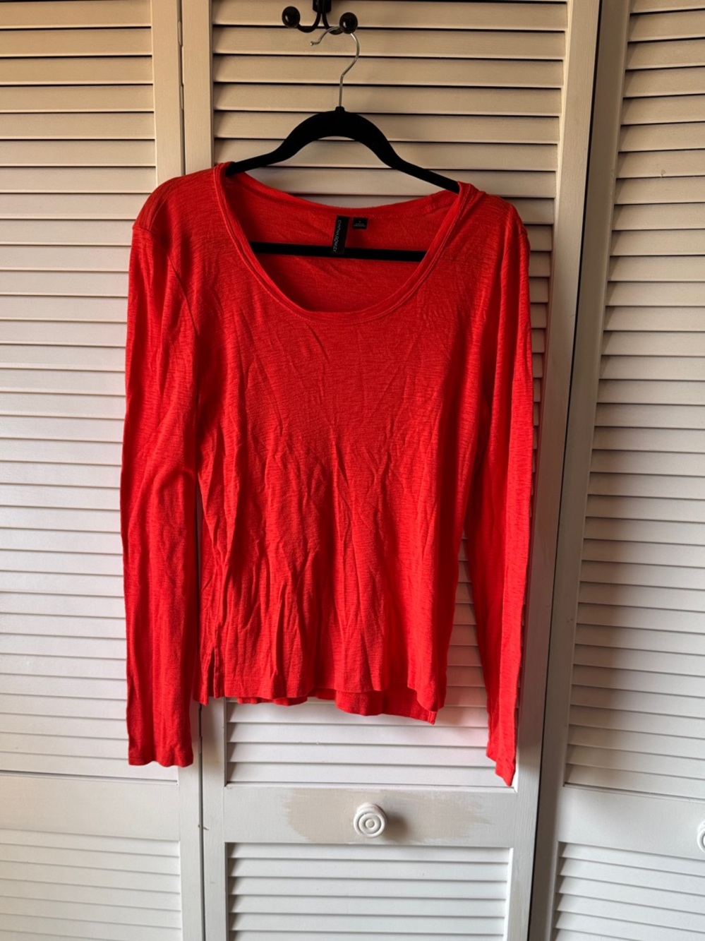 Cynthia Rowley Scoop Neck Long-Sleeve Top in Bright Red